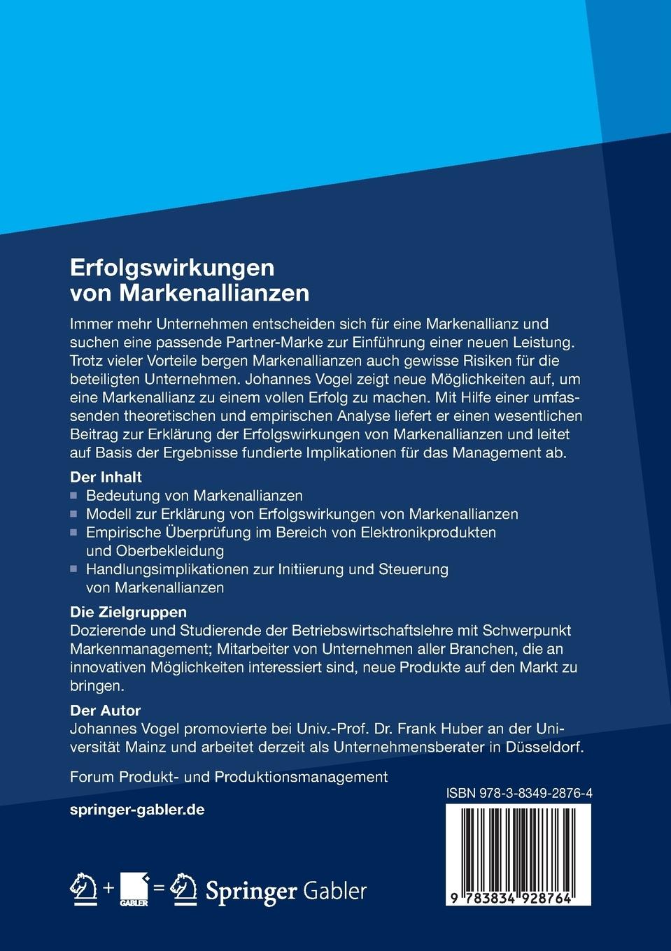 Rückseitencover Erfolgswirkungen von Markenallianzen