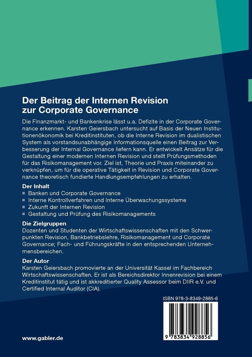 Rückseitencover Der Beitrag der Internen Revision zur Corporate Governance
