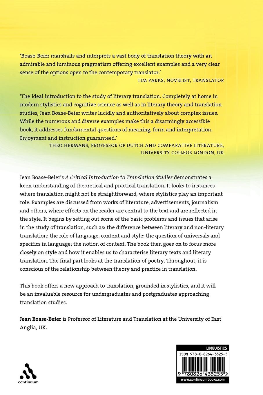 Rückseitencover A Critical Introduction to Translation Studies