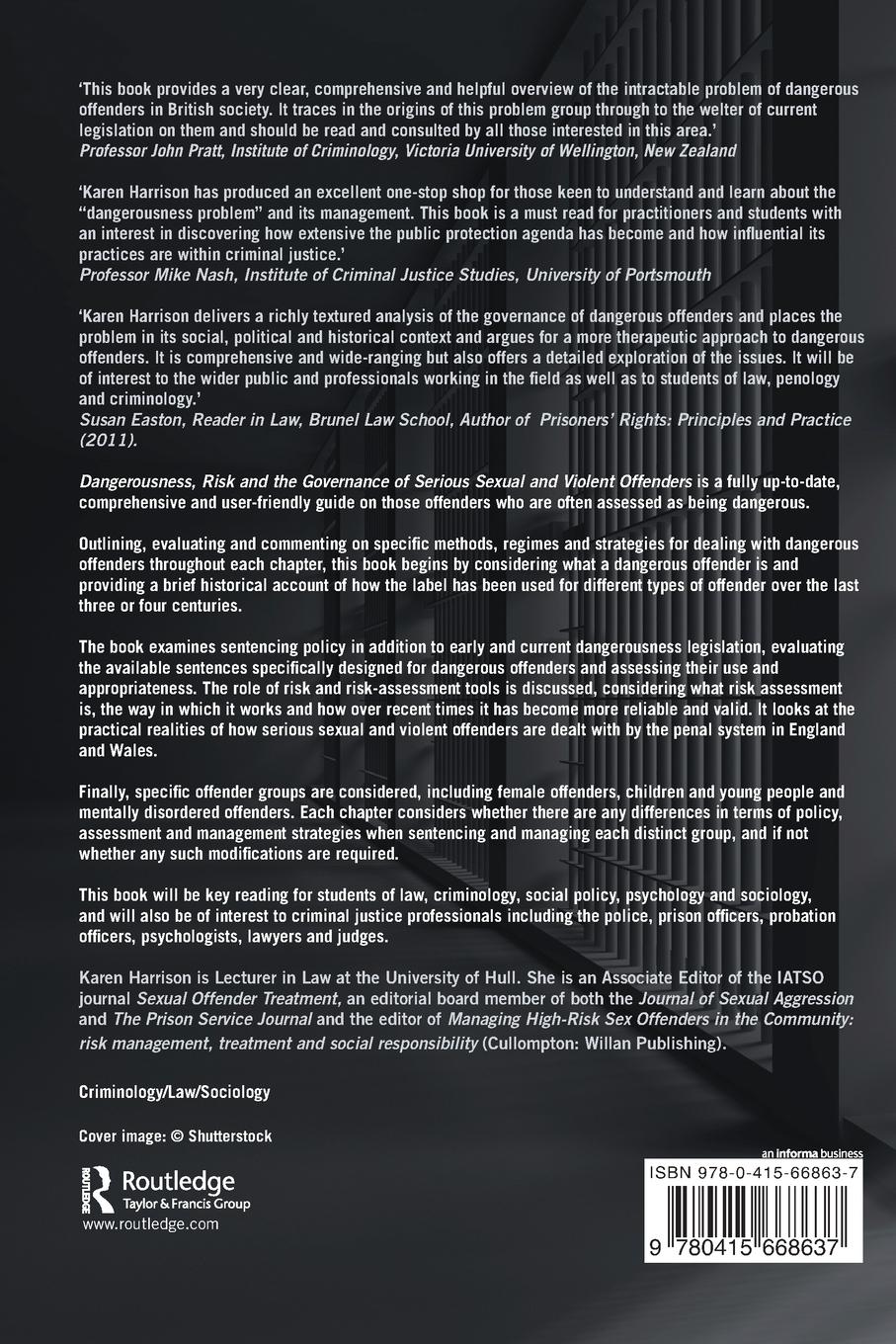 Rückseitencover Dangerousness, Risk and the Governance of Serious Sexual and Violent Offenders