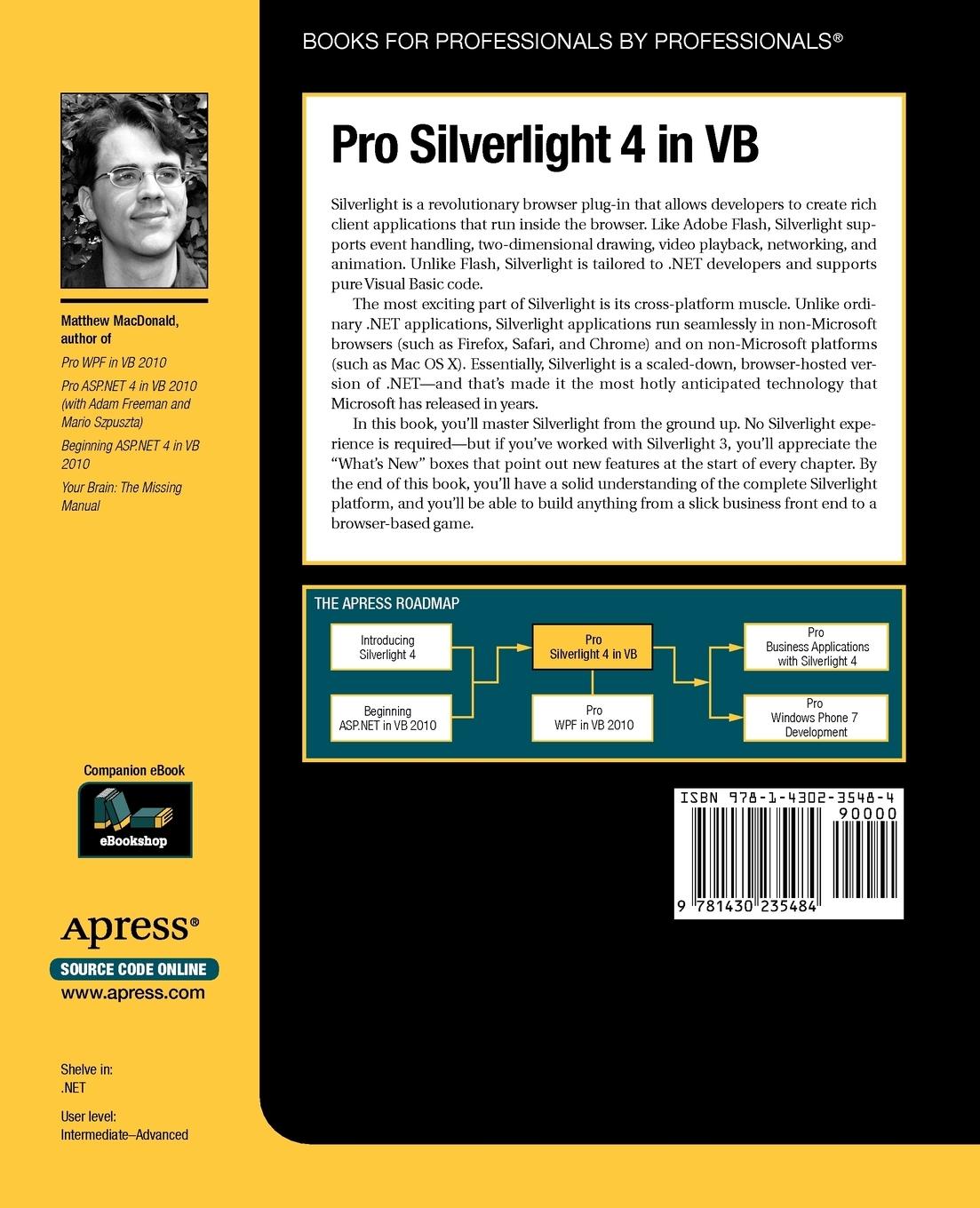 Rückseitencover Pro Silverlight 4 in VB