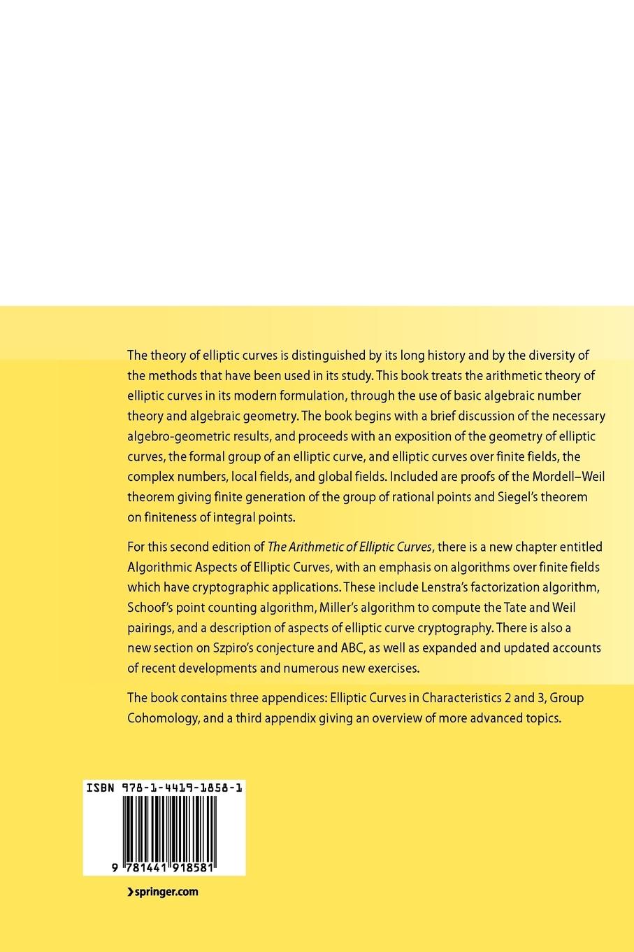 Rückseitencover The Arithmetic of Elliptic Curves