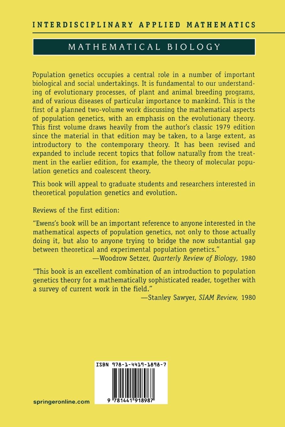 Rückseitencover Mathematical Population Genetics 1