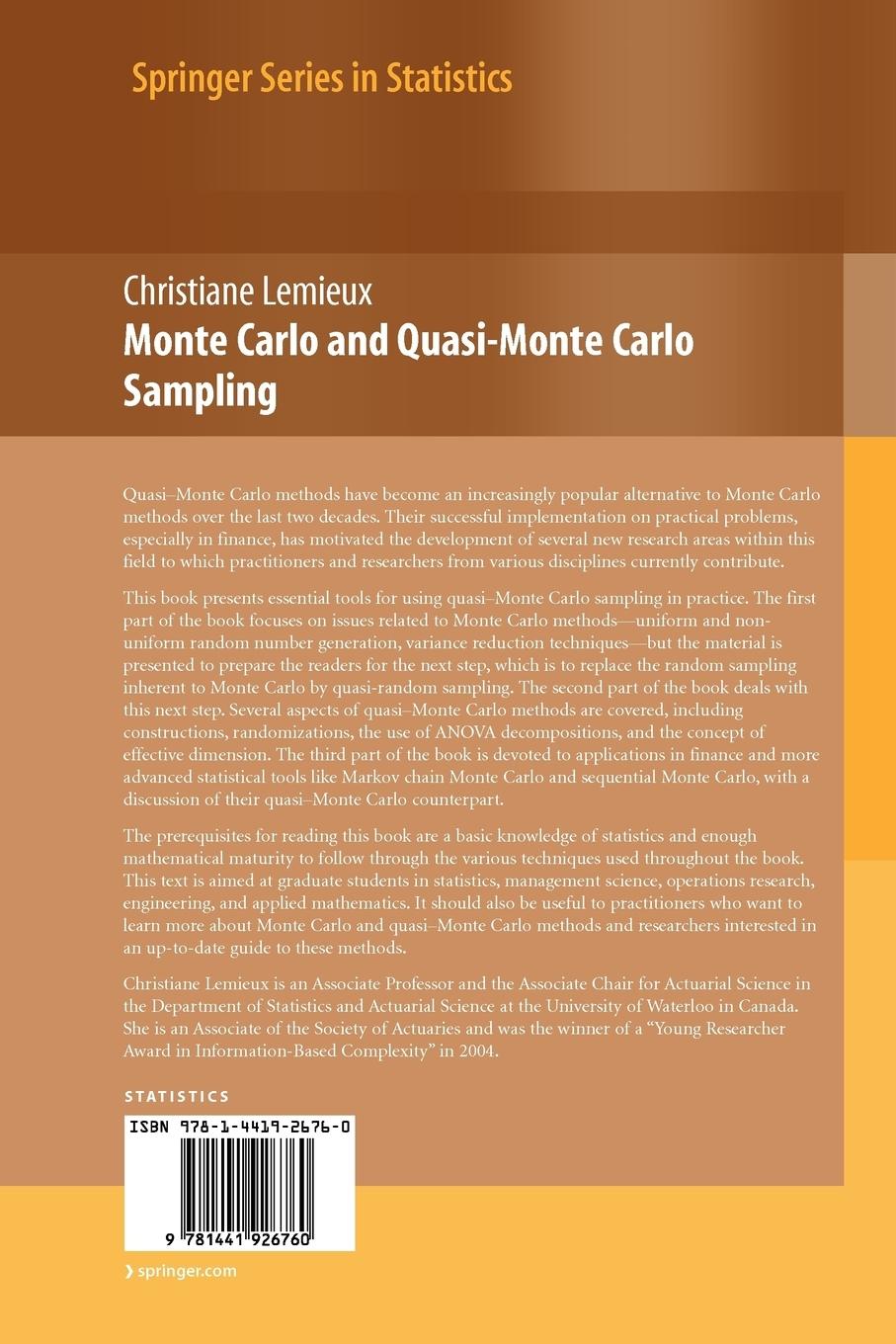 Rückseitencover Monte Carlo and Quasi-Monte Carlo Sampling