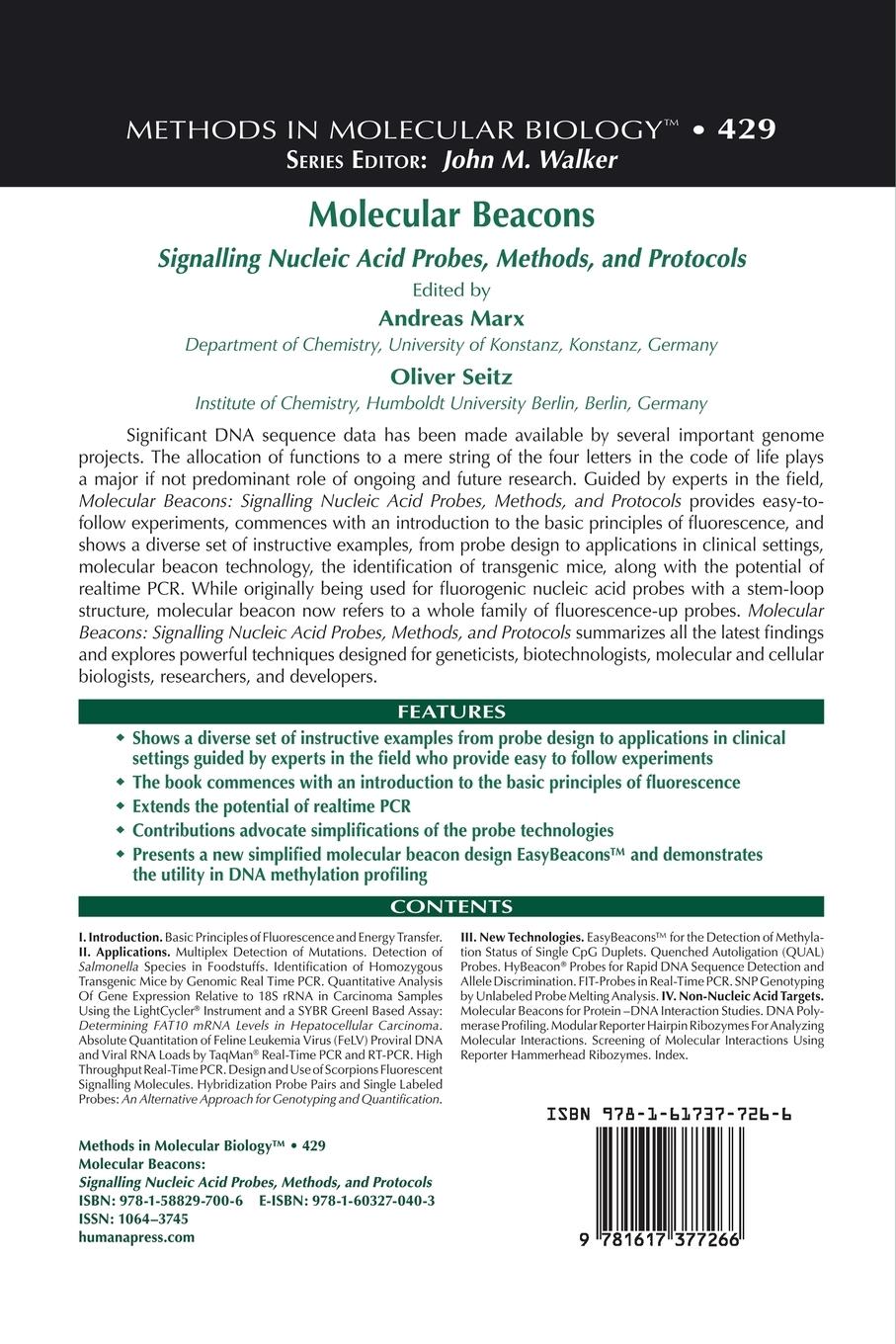 Rückseitencover Molecular Beacons: Signalling Nucleic Acid Probes, Methods, and Protocols