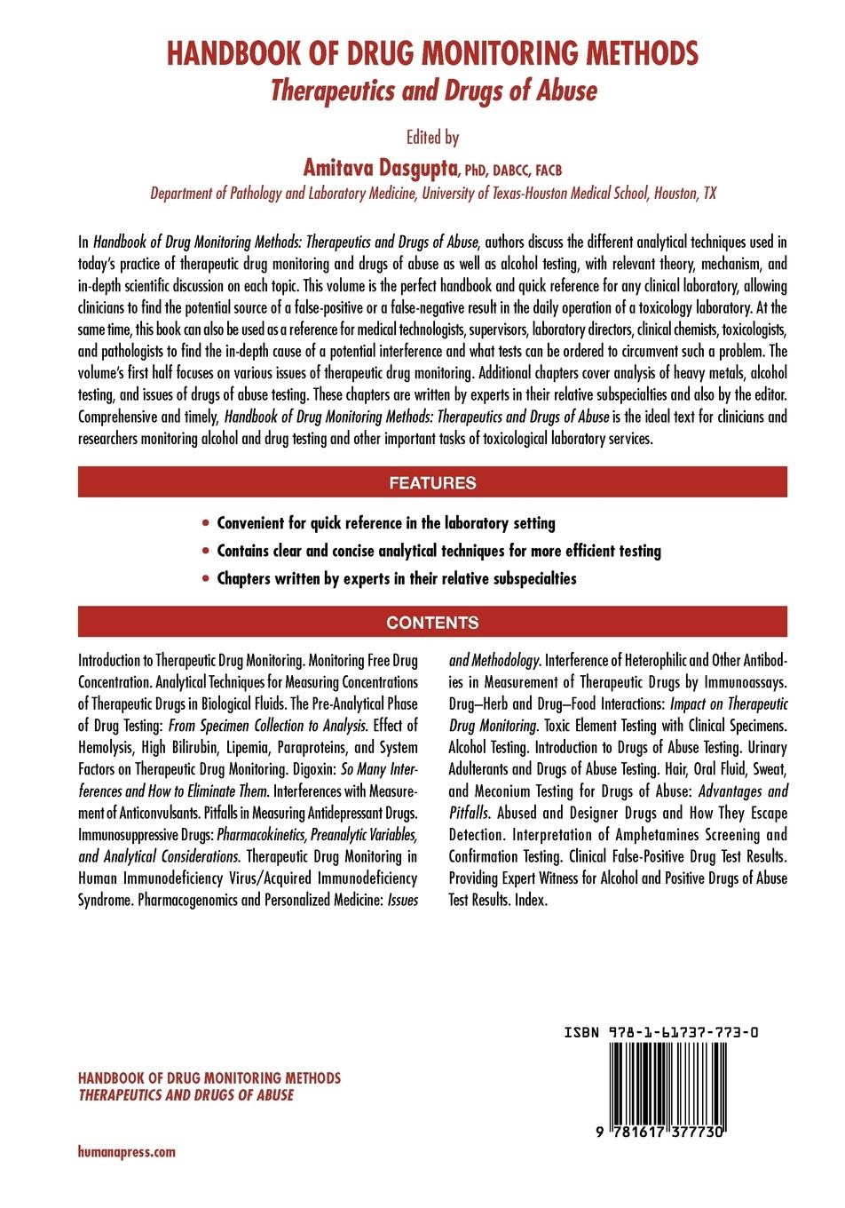 Rückseitencover Handbook of Drug Monitoring Methods