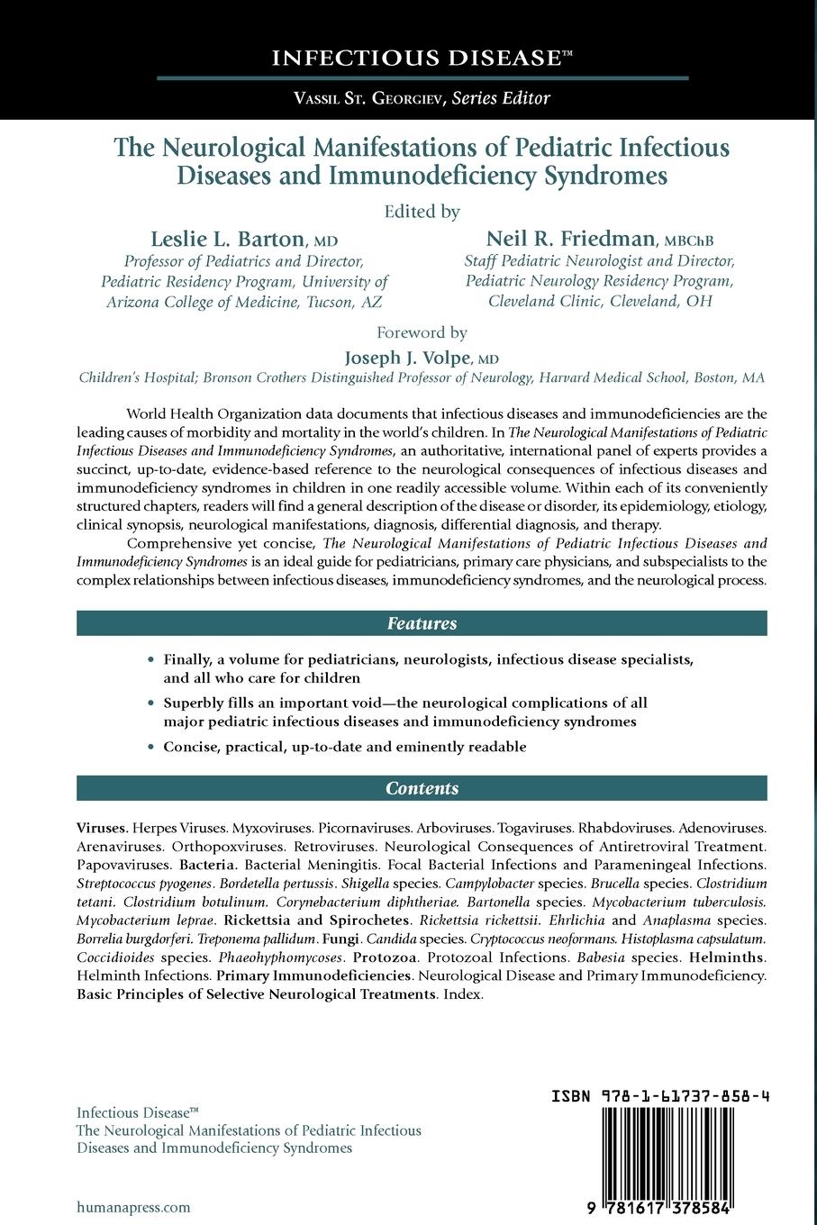 Rückseitencover The Neurological Manifestations of Pediatric Infectious Diseases and Immunodeficiency Syndromes