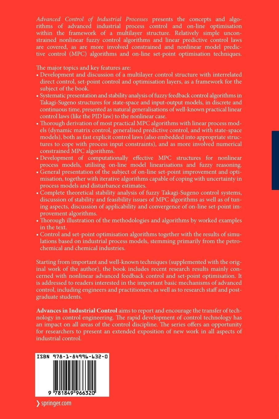 Rückseitencover Advanced Control of Industrial Processes