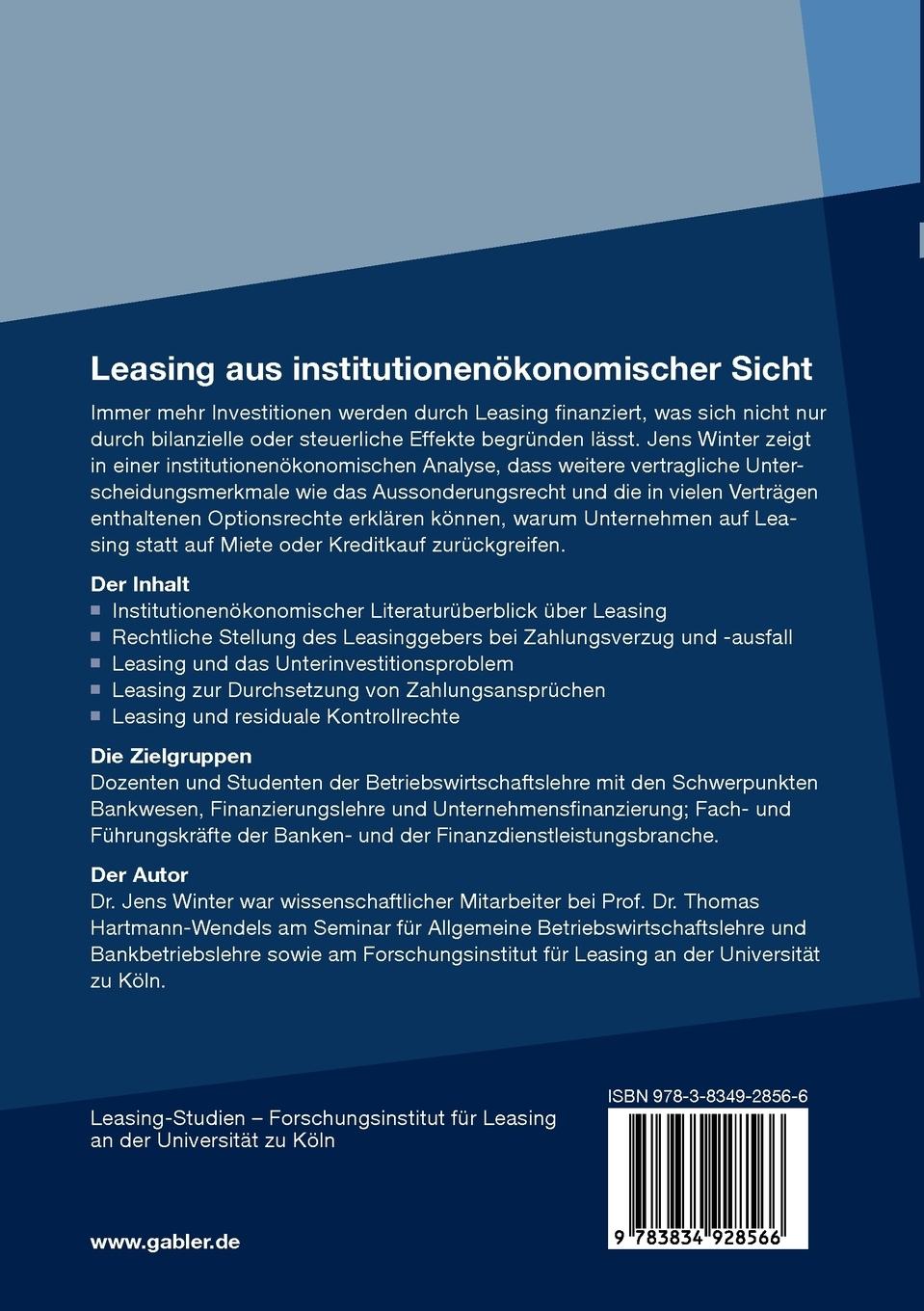 Rückseitencover Leasing aus institutionenökonomischer Sicht