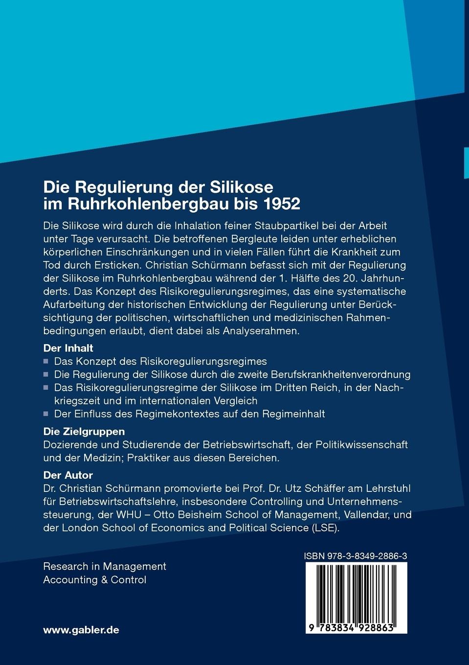 Rückseitencover Die Regulierung der Silikose im Ruhrkohlenbergbau bis 1952