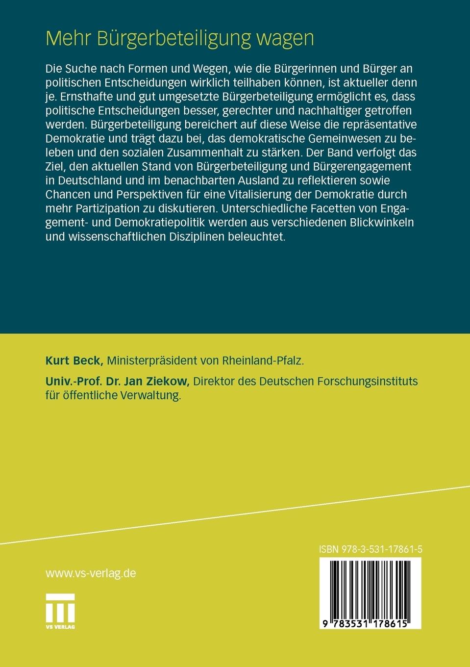 Rückseitencover Mehr Bürgerbeteiligung wagen
