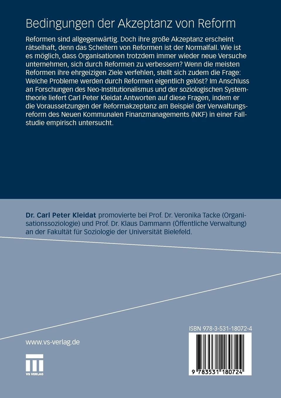 Rückseitencover Bedingungen der Akzeptanz von Reform