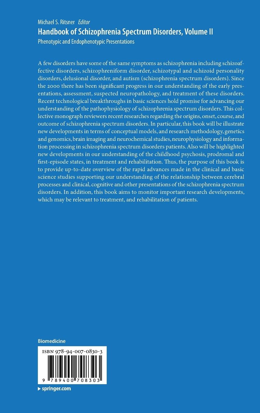 Rückseitencover Handbook of Schizophrenia Spectrum Disorders, Volume II