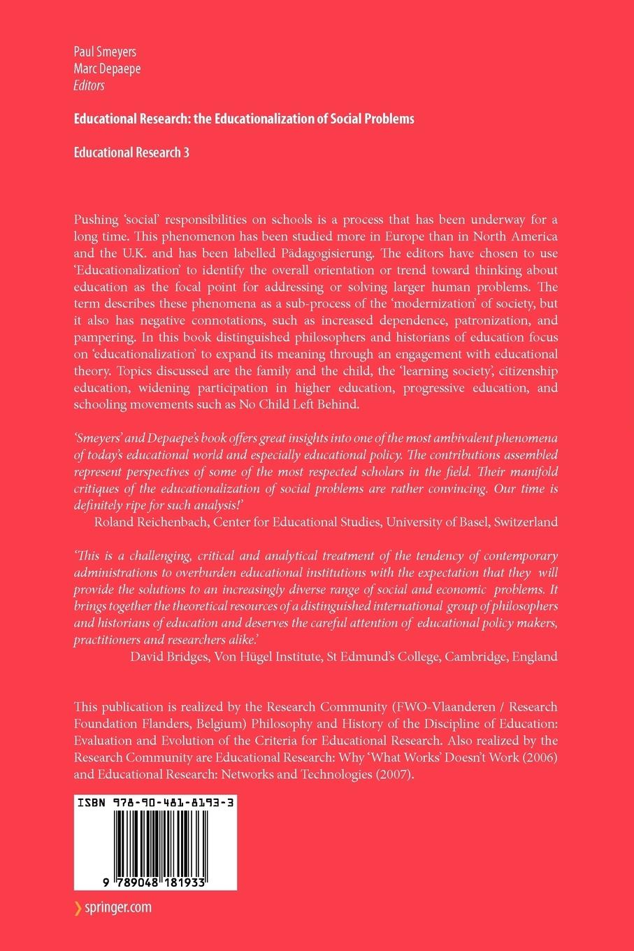 Rückseitencover Educational Research: the Educationalization of Social Problems