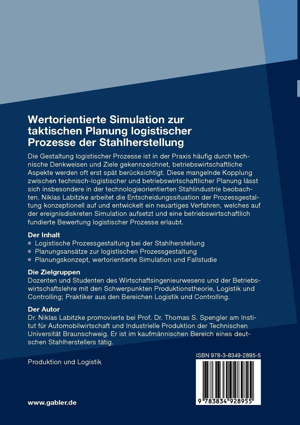 Rückseitencover Wertorientierte Simulation zur taktischen Planung logistischer Prozesse der Stahlherstellung