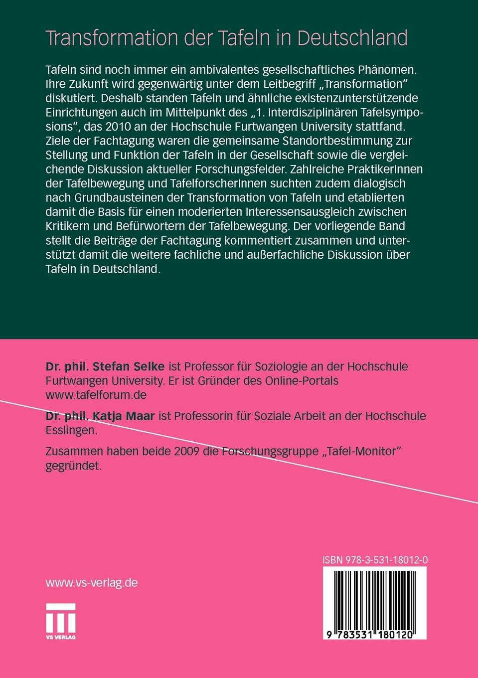 Rückseitencover Transformation der Tafeln in Deutschland