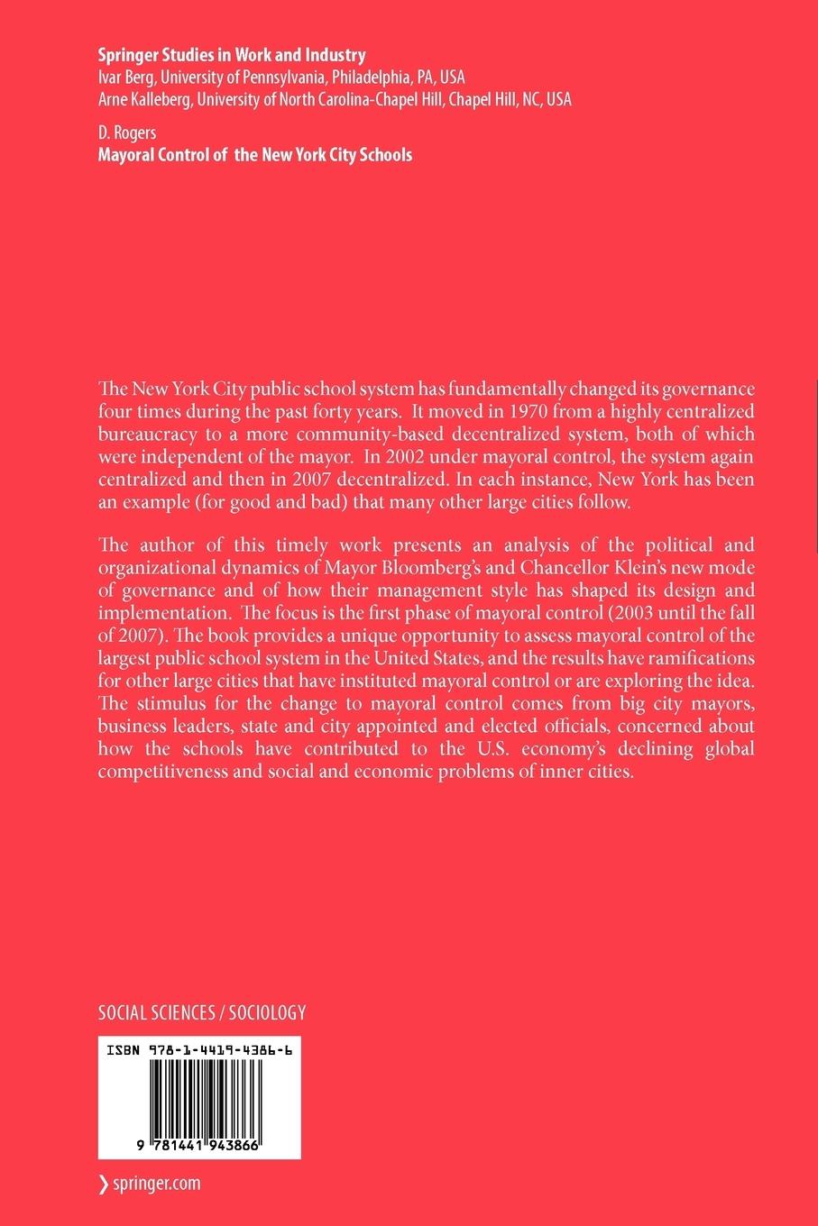 Rückseitencover Mayoral Control of the New York City Schools