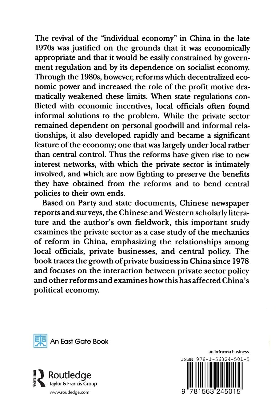 Rückseitencover Private Business and Economic Reform in China