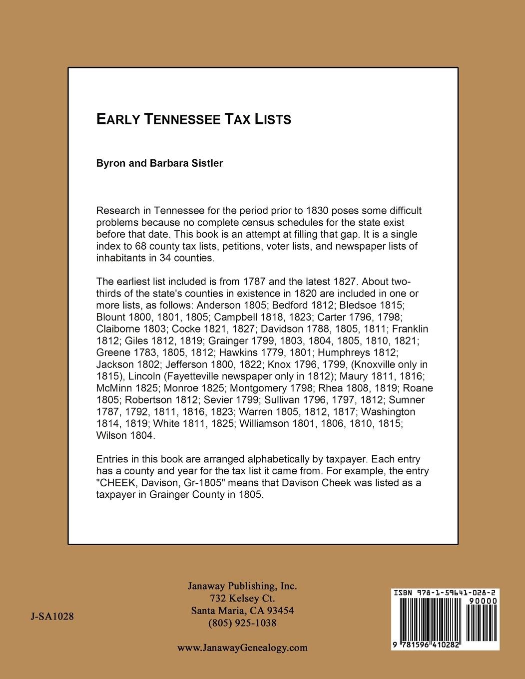 Rückseitencover Early Tennessee Tax Lists
