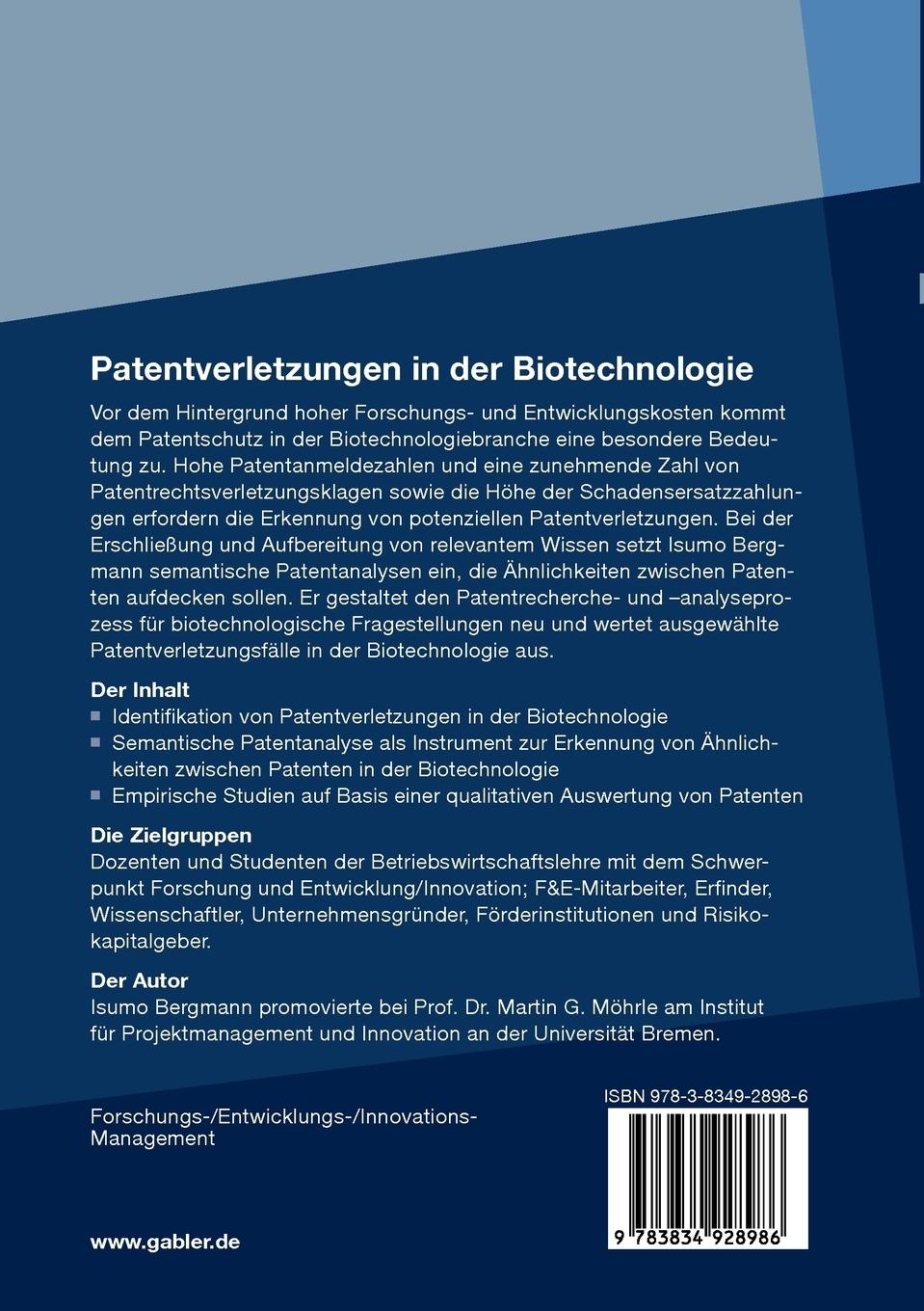 Rückseitencover Patentverletzungen in der Biotechnologie