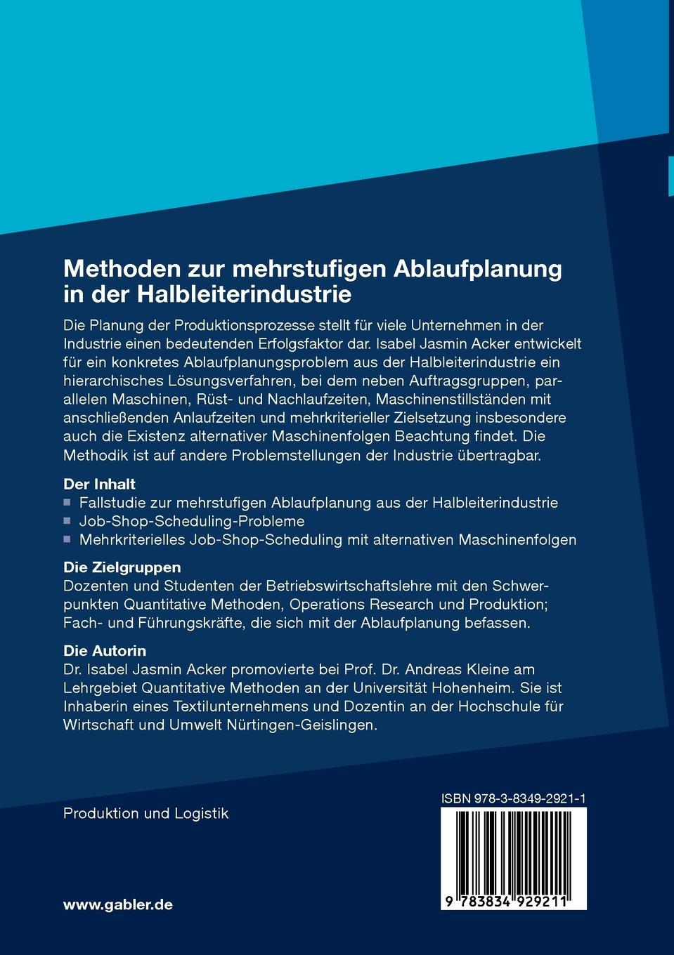Rückseitencover Methoden der mehrstufigen Ablaufplanung in der Halbleiterindustrie