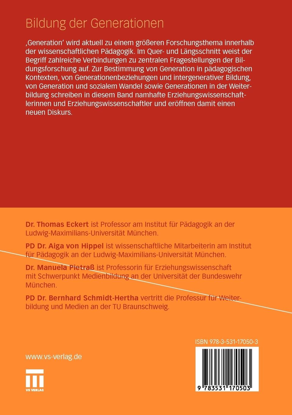 Rückseitencover Bildung der Generationen