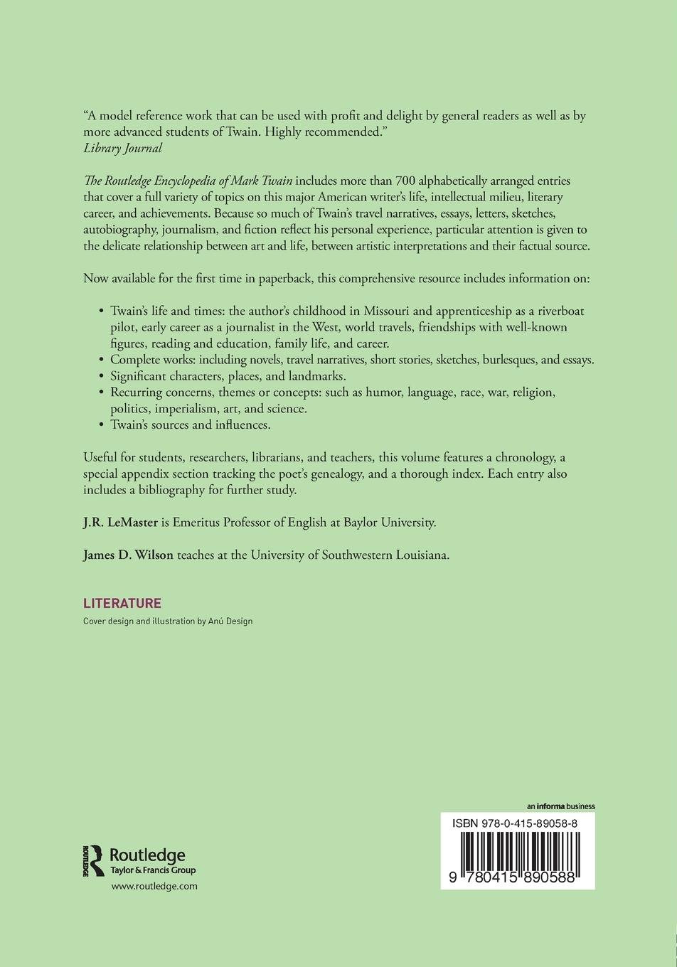 Rückseitencover The Routledge Encyclopedia of Mark Twain