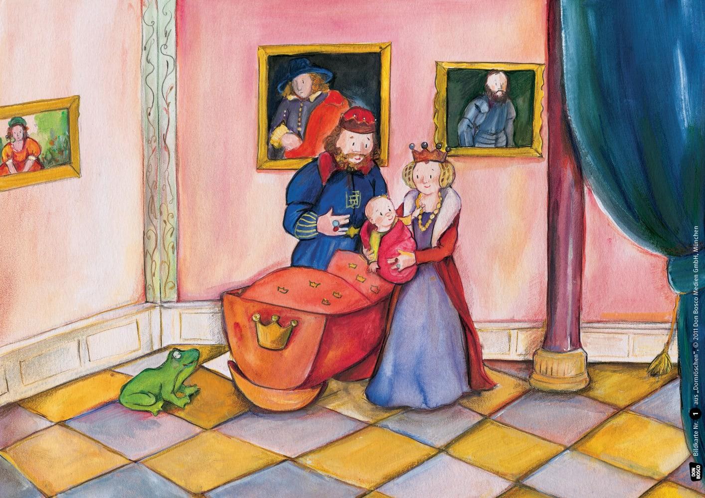 Beispielinhalt (Bild) Dornröschen. Kamishibai Bildkartenset.