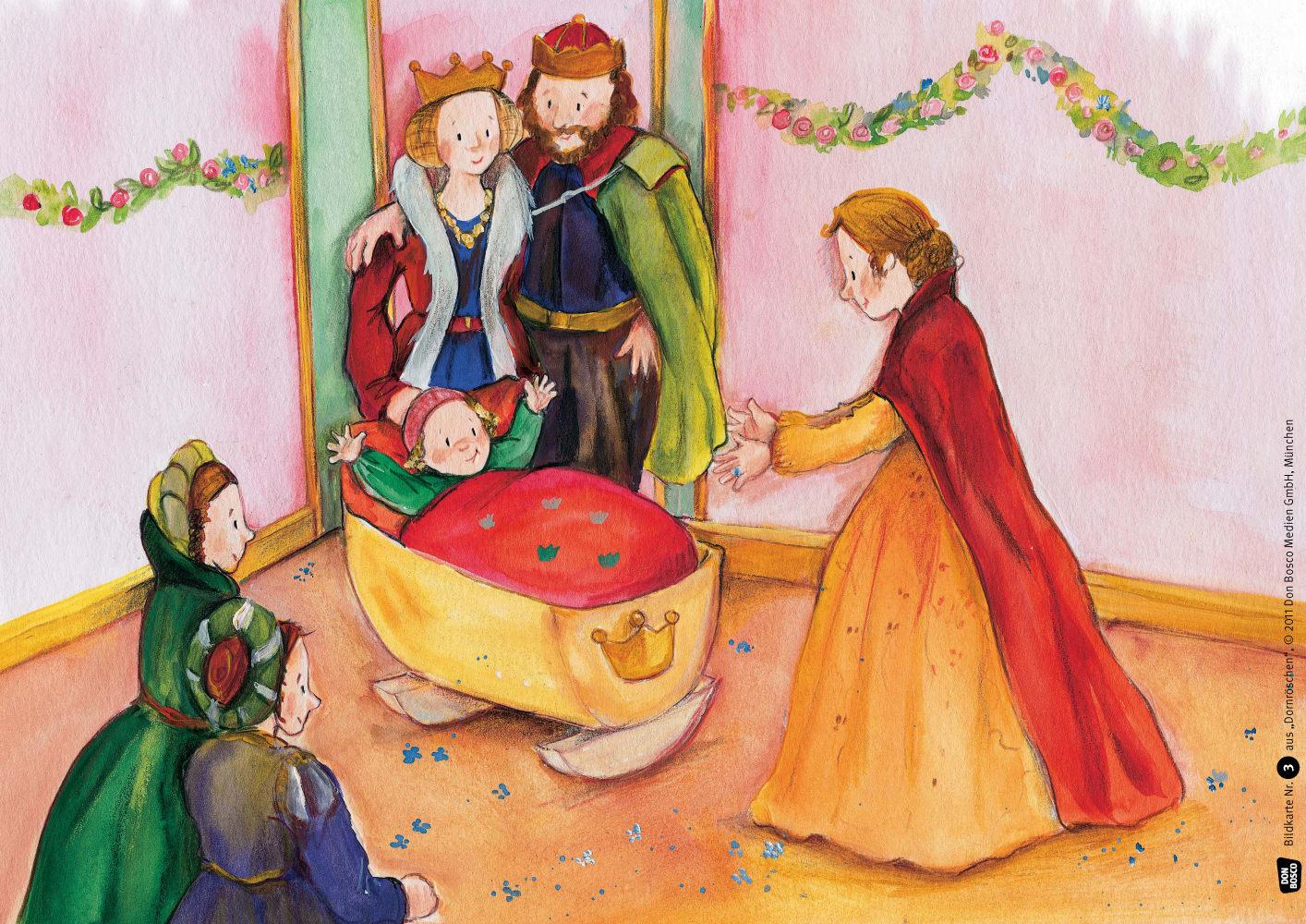 Beispielinhalt (Bild) Dornröschen. Kamishibai Bildkartenset.