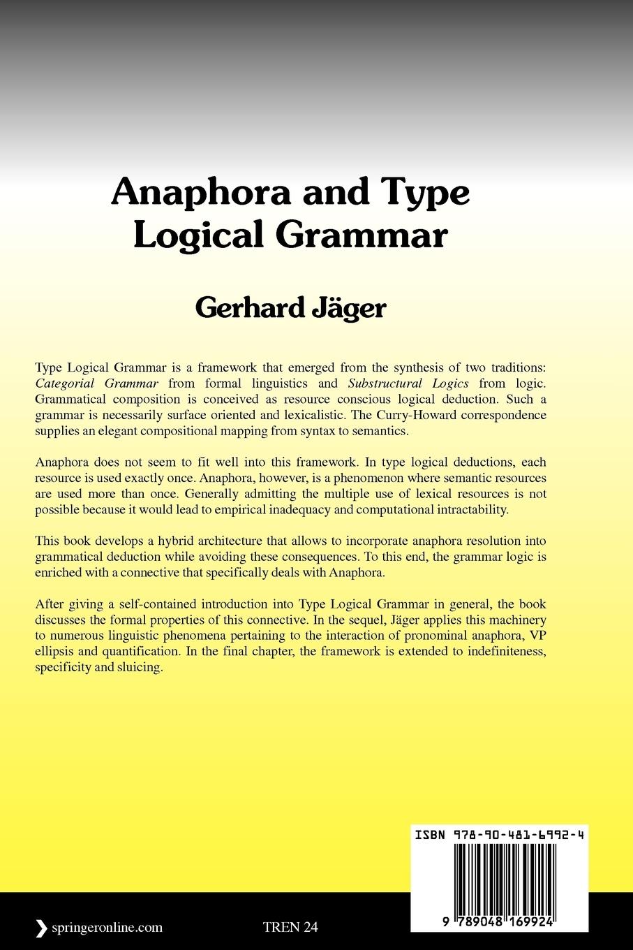 Rückseitencover Anaphora and Type Logical Grammar