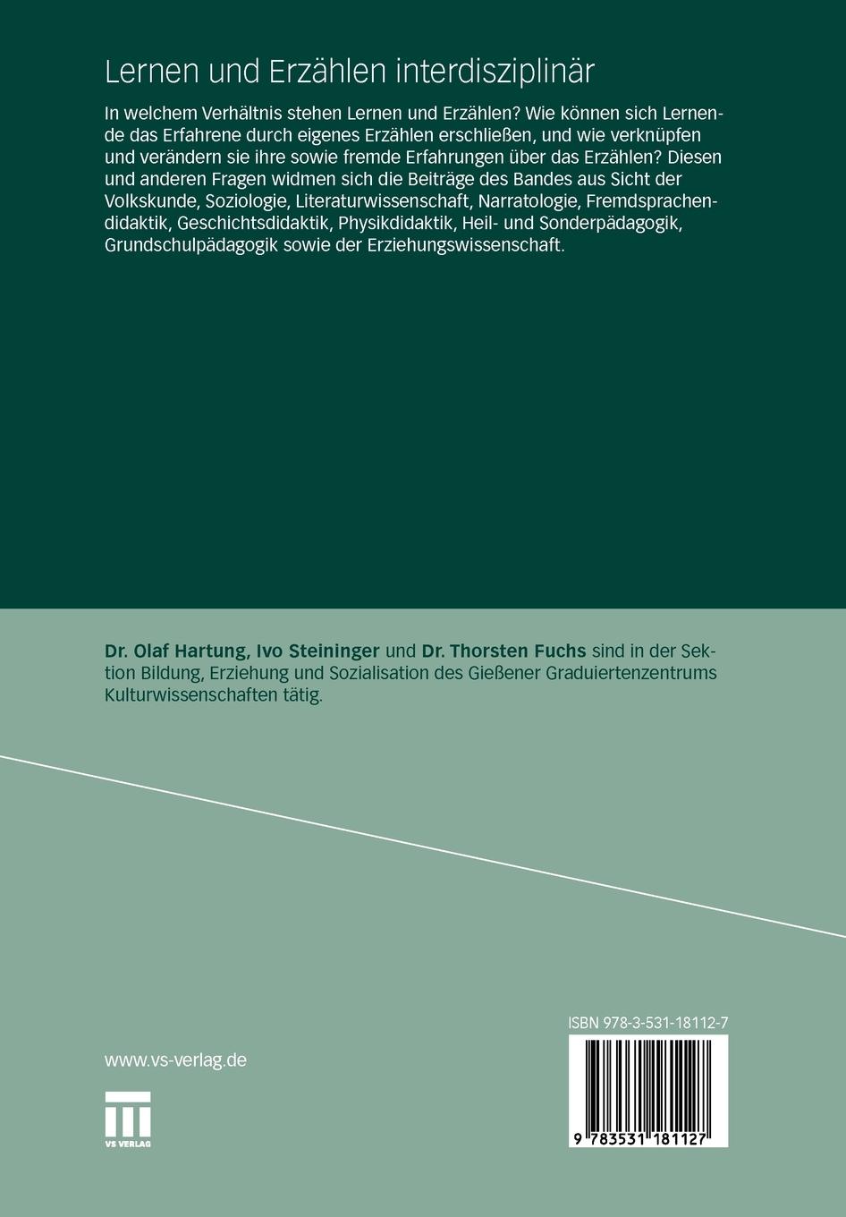 Rückseitencover Lernen und Erzählen interdisziplinär