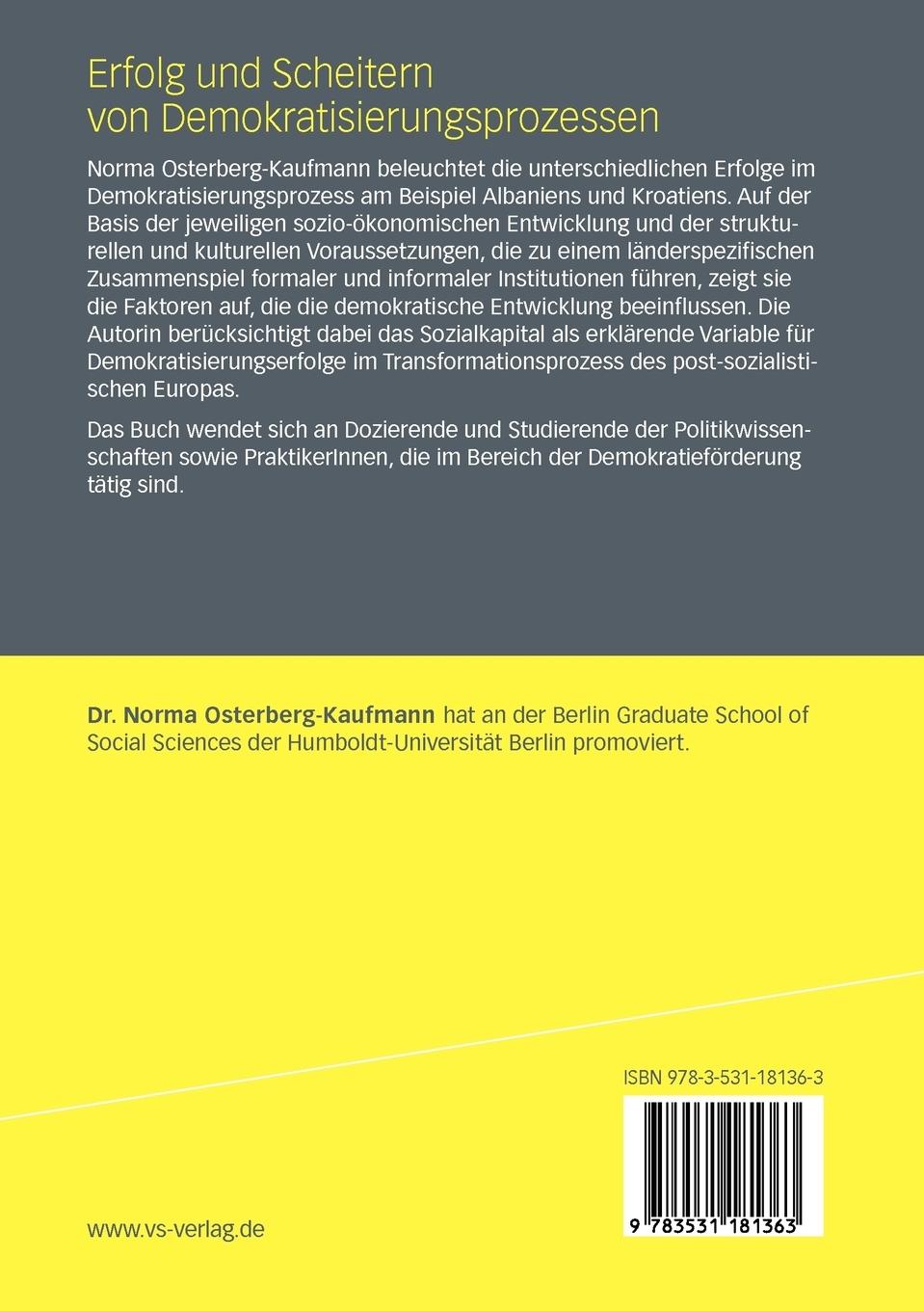Rückseitencover Erfolg und Scheitern von Demokratisierungsprozessen
