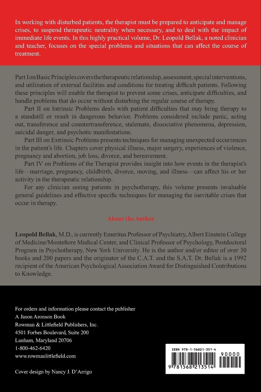 Rückseitencover Crises & Special Problems in Psychoanalysis & Psychotherapy. (The Master Work Series)