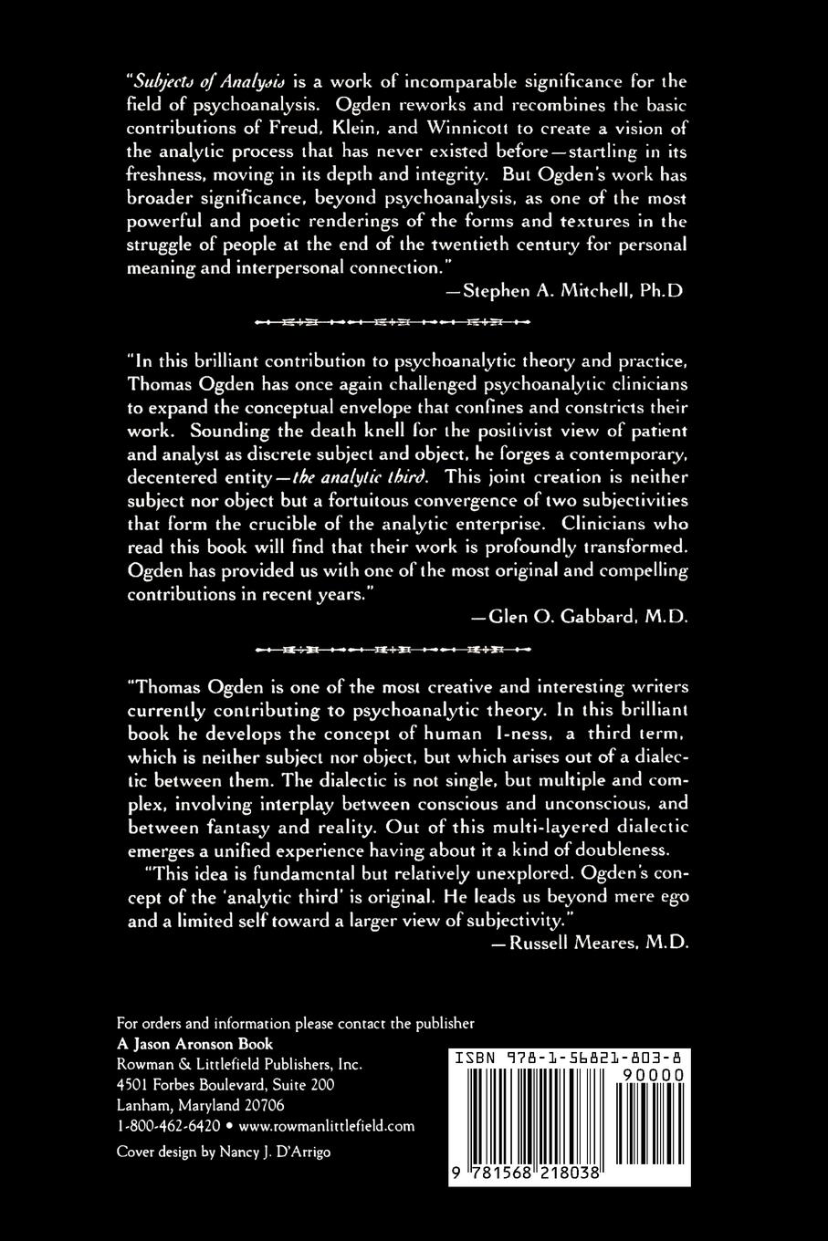 Rückseitencover Subjects of Analysis