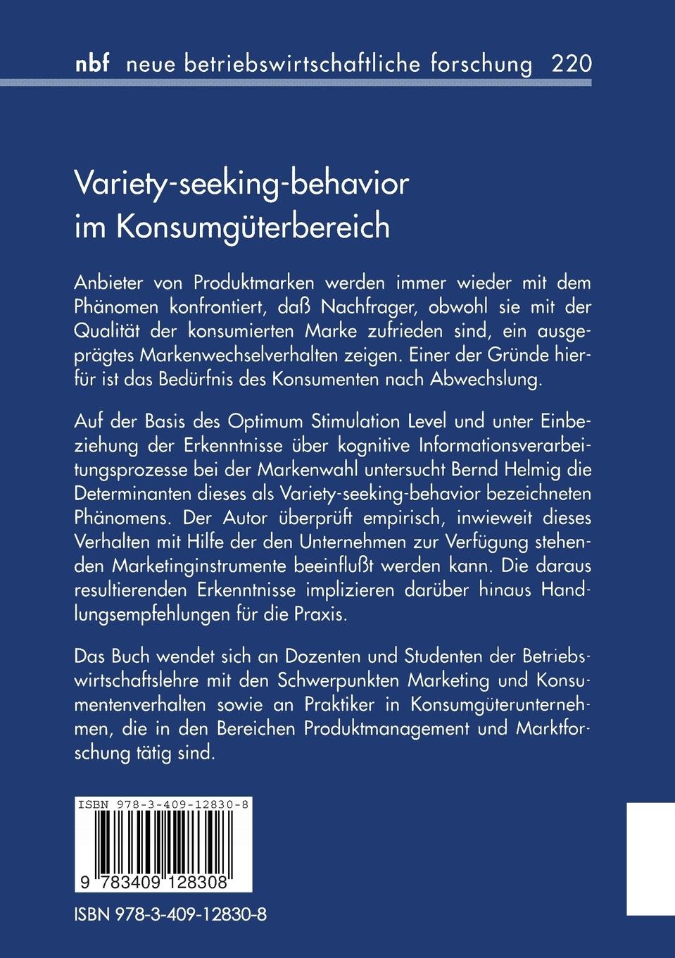 Rückseitencover Variety-seeking-behavior im Konsumgüterbereich