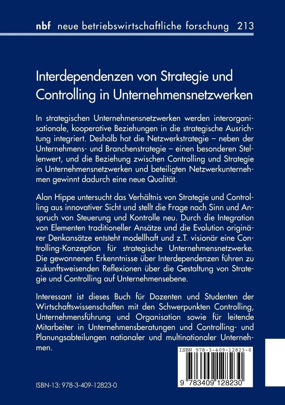 Rückseitencover Interdependenzen von Strategie und Controlling in Unternehmensnetzwerken