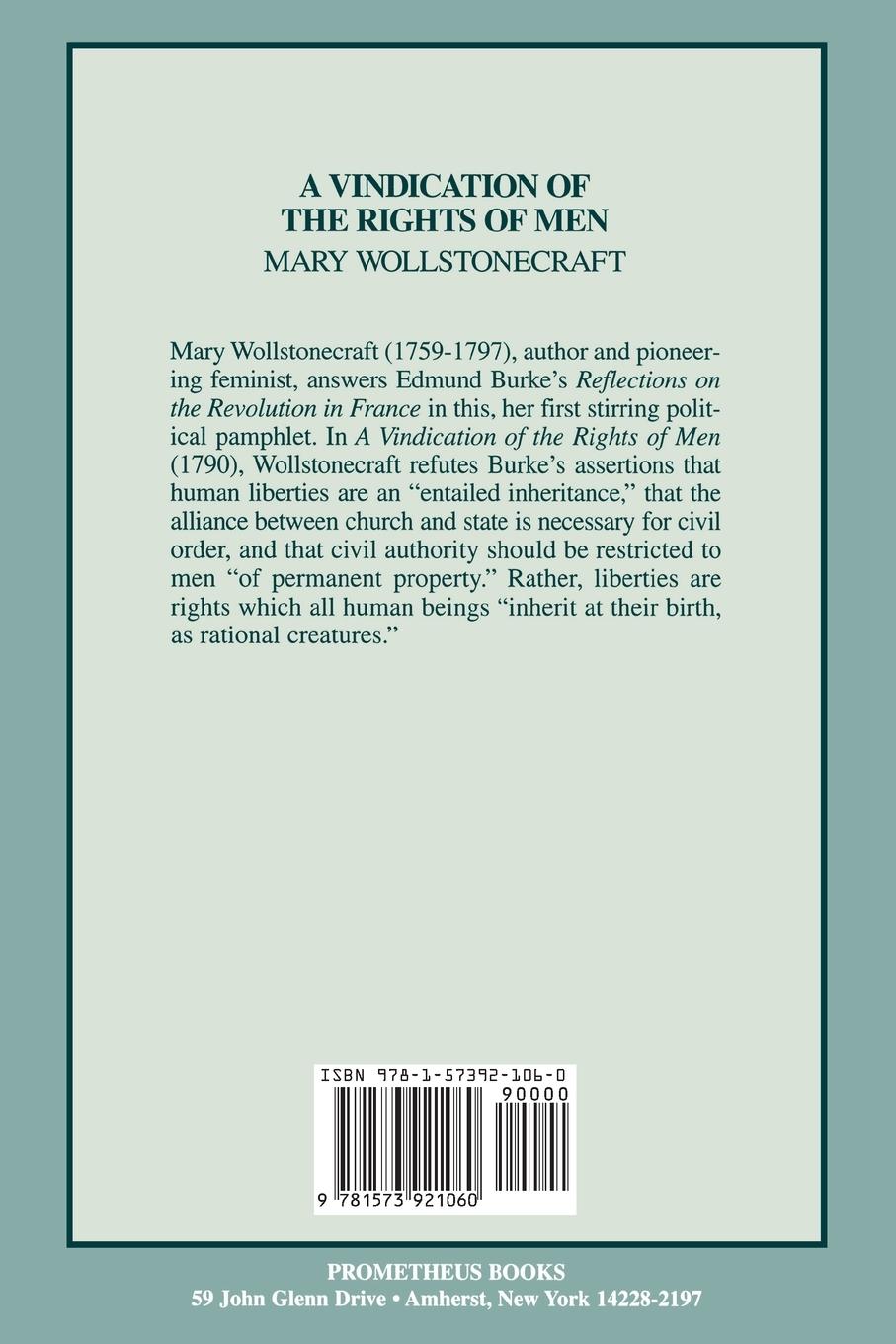 Rückseitencover Vindication of the Rights of Men