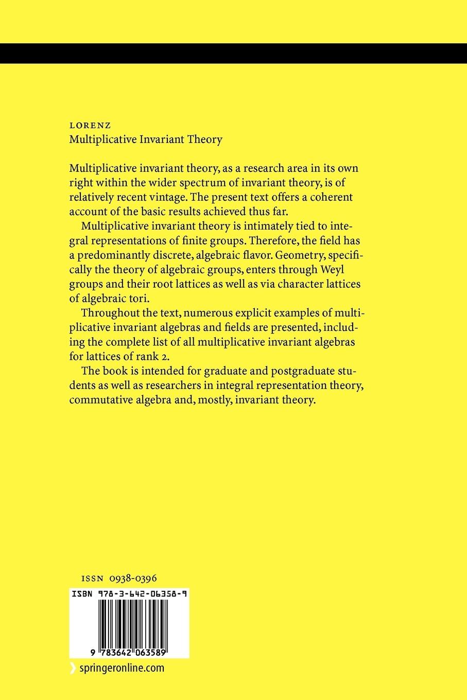 Rückseitencover Multiplicative Invariant Theory