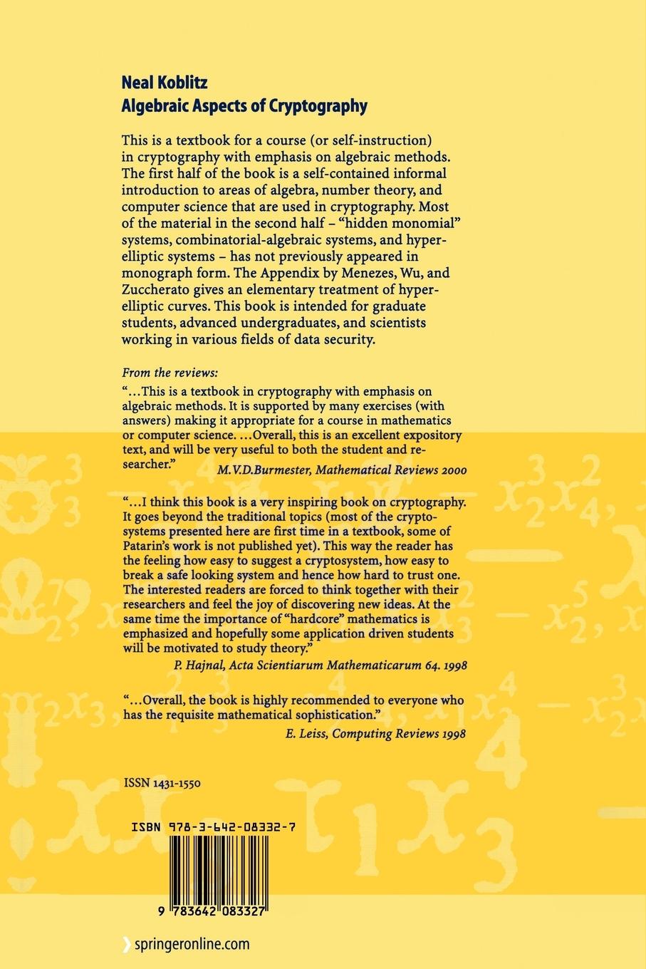 Rückseitencover Algebraic Aspects of Cryptography