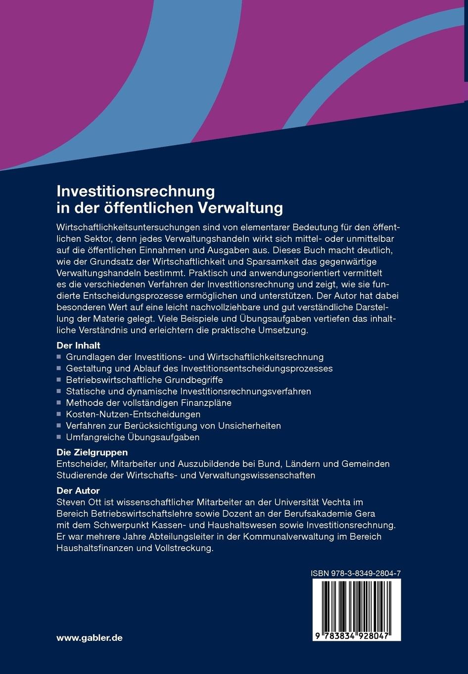 Rückseitencover Investitionsrechnung in der öffentlichen Verwaltung