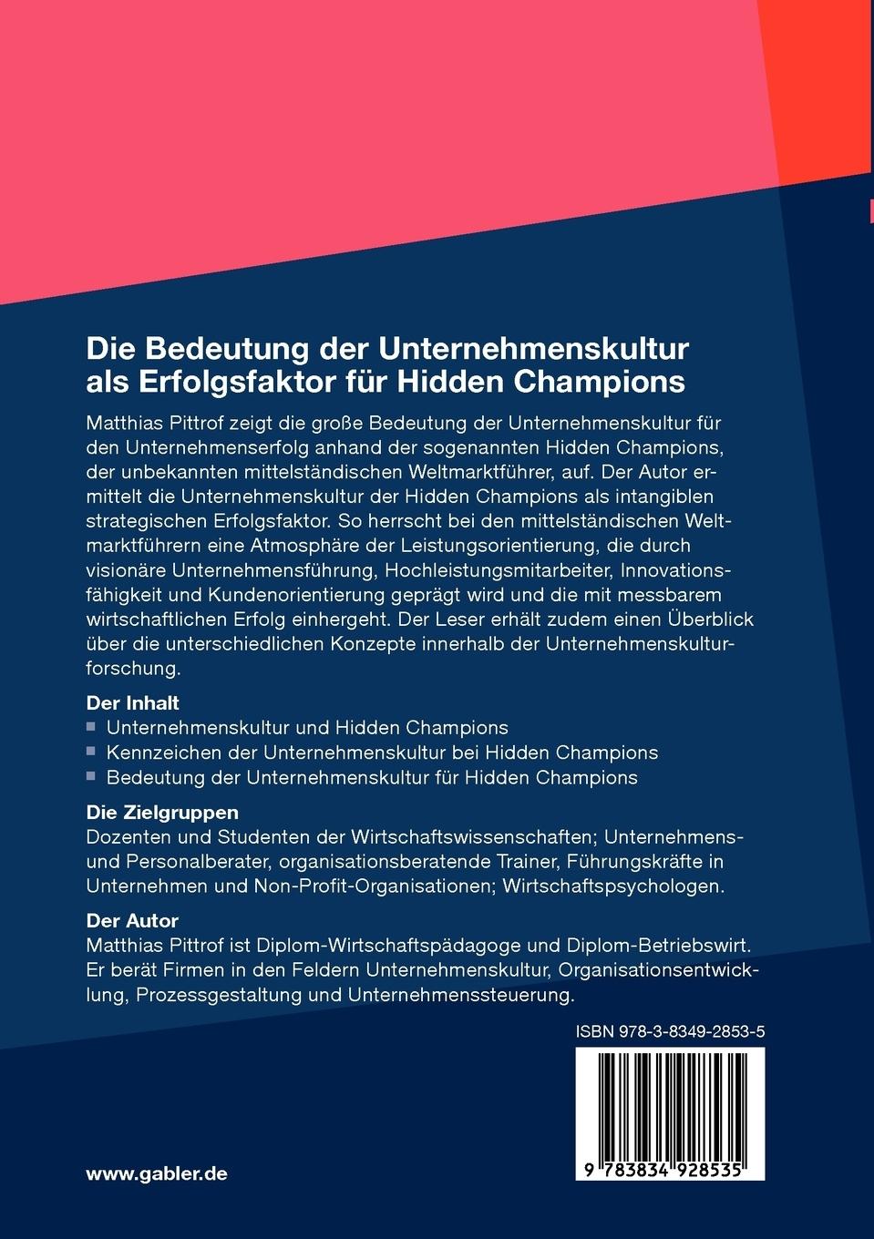Rückseitencover Die Bedeutung der Unternehmenskultur als Erfolgsfaktor für Hidden Champions