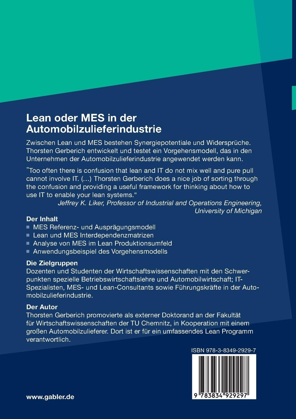 Rückseitencover Lean oder MES in der Automobilzulieferindustrie