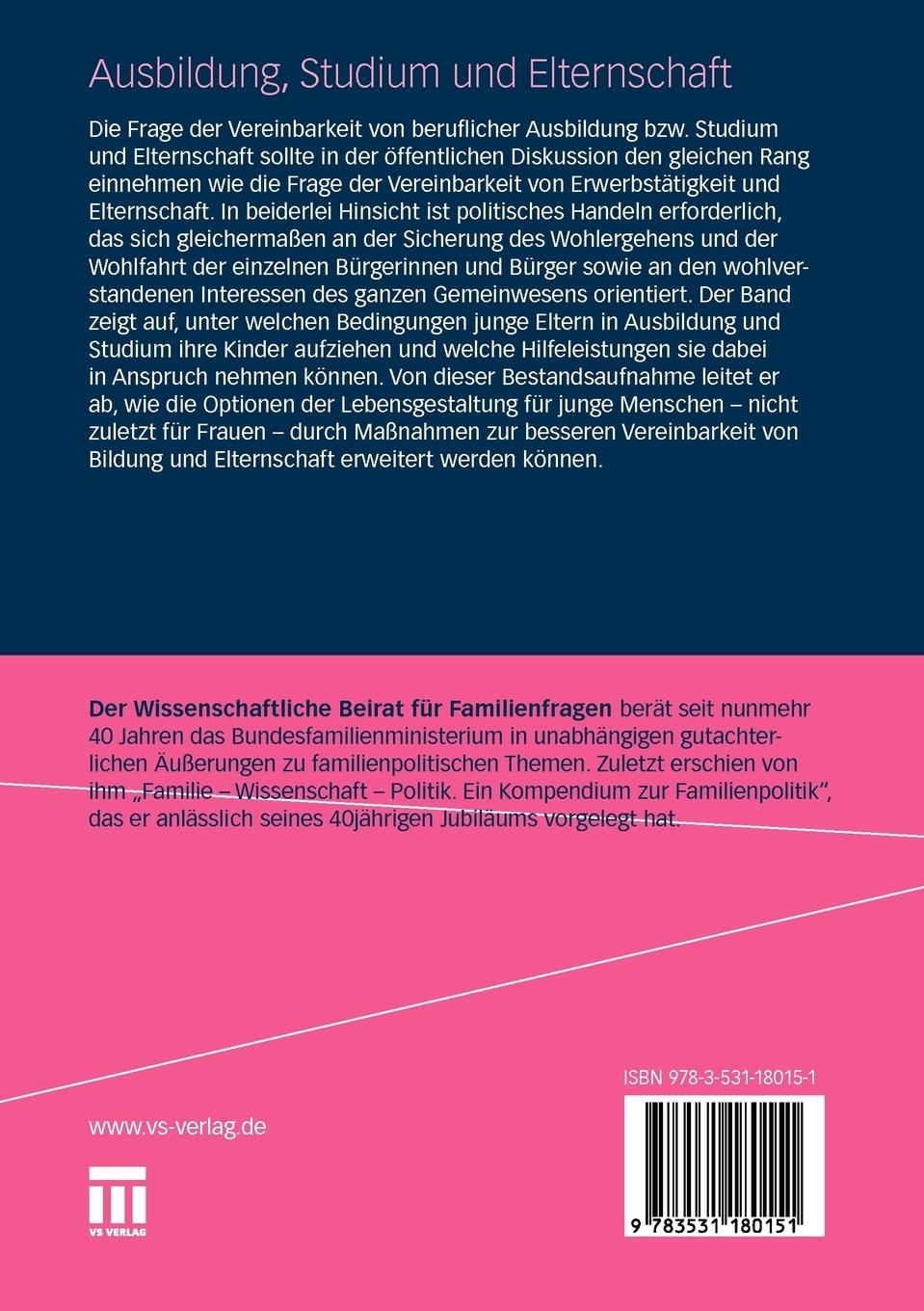 Rückseitencover Ausbildung, Studium und Elternschaft