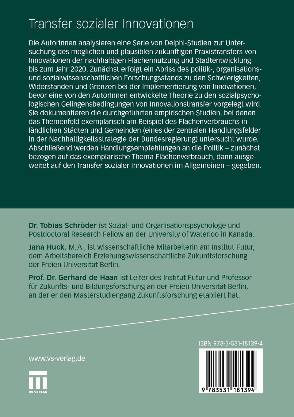 Rückseitencover Transfer sozialer Innovationen