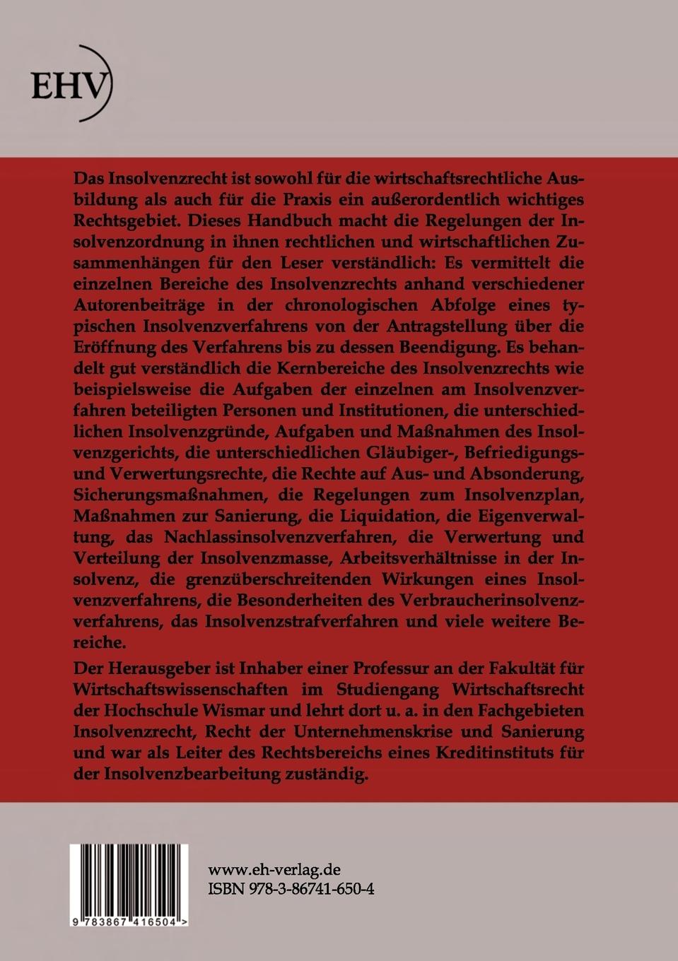 Rückseitencover Handbuch des Insolvenzrechts