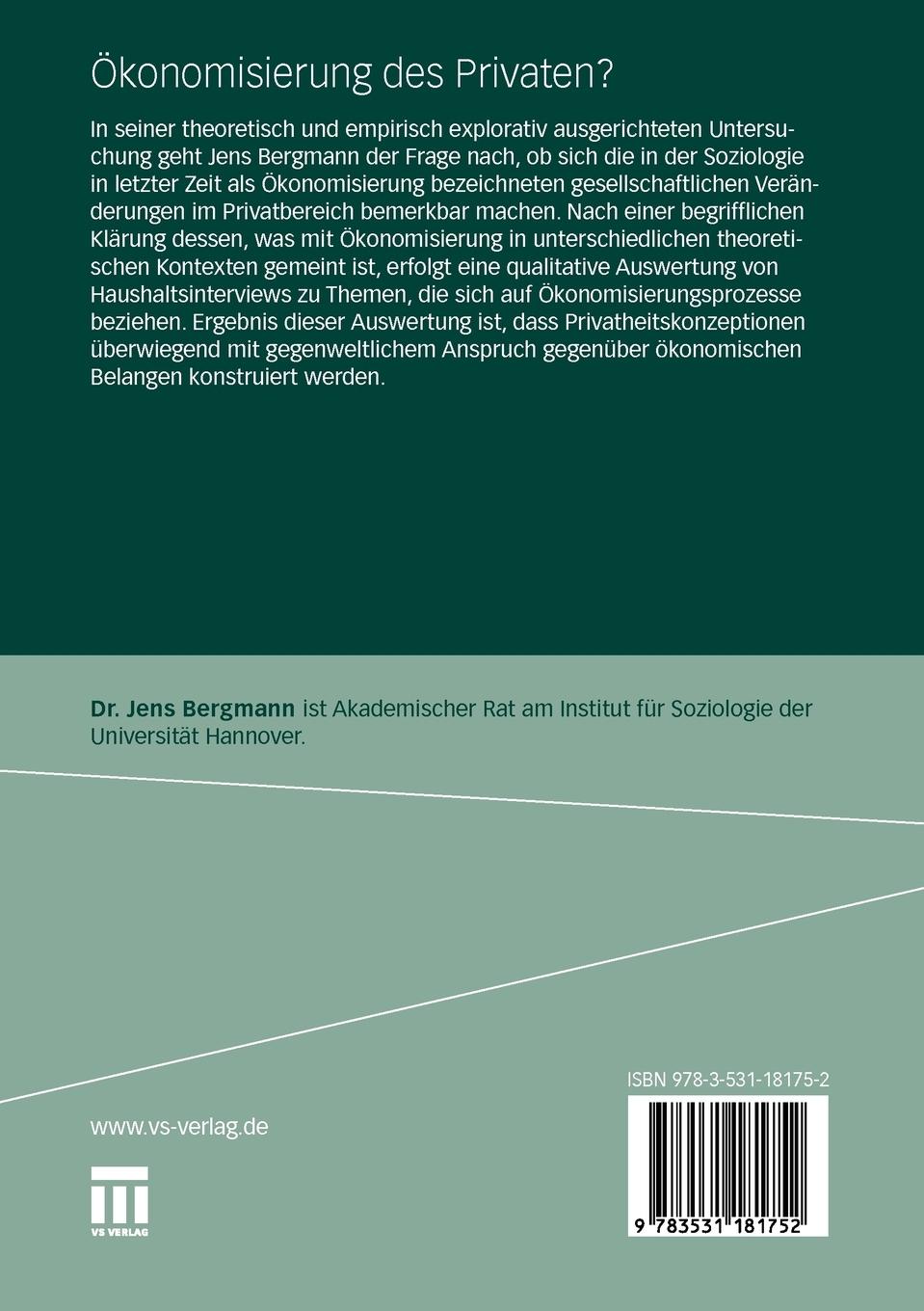 Rückseitencover Ökonomisierung des Privaten?