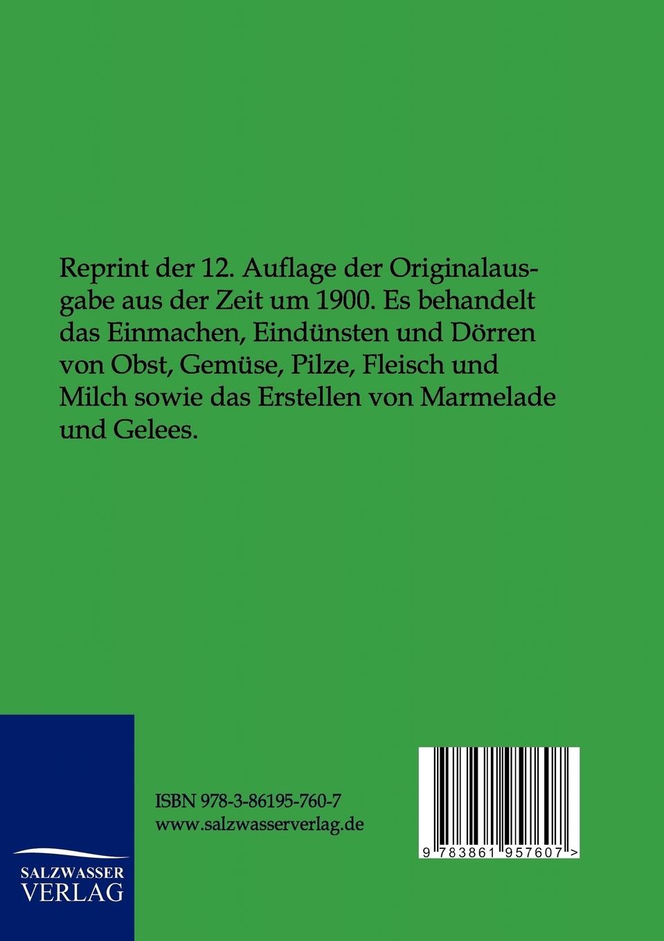 Rückseitencover Einmachen und Eindünsten, Dörren von Obst, Gemüse, Pilzen, Fleisch, Milch