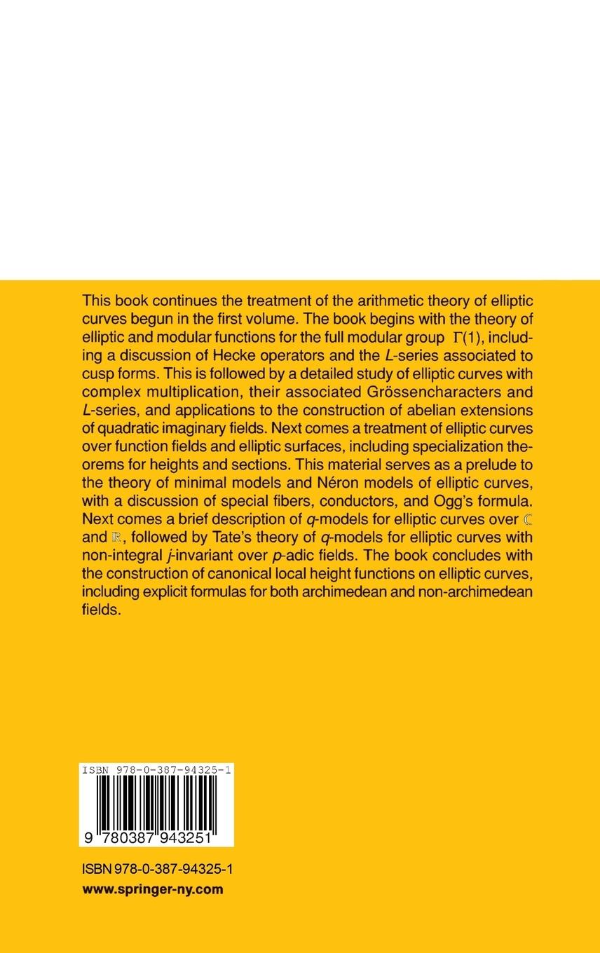 Rückseitencover Advanced Topics in the Arithmetic of Elliptic Curves