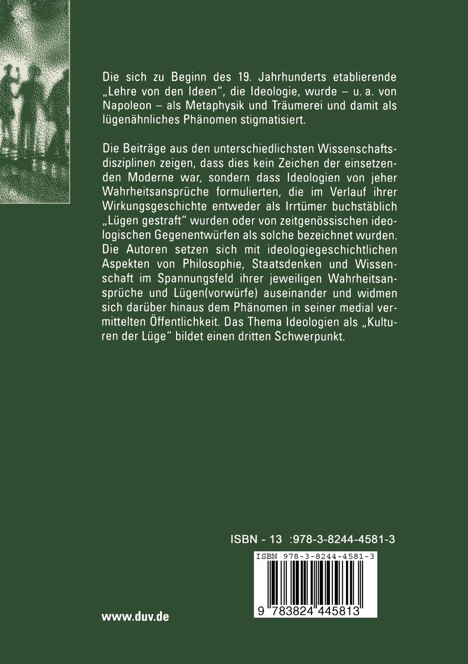 Rückseitencover Ideologien zwischen Lüge und Wahrheitsanspruch