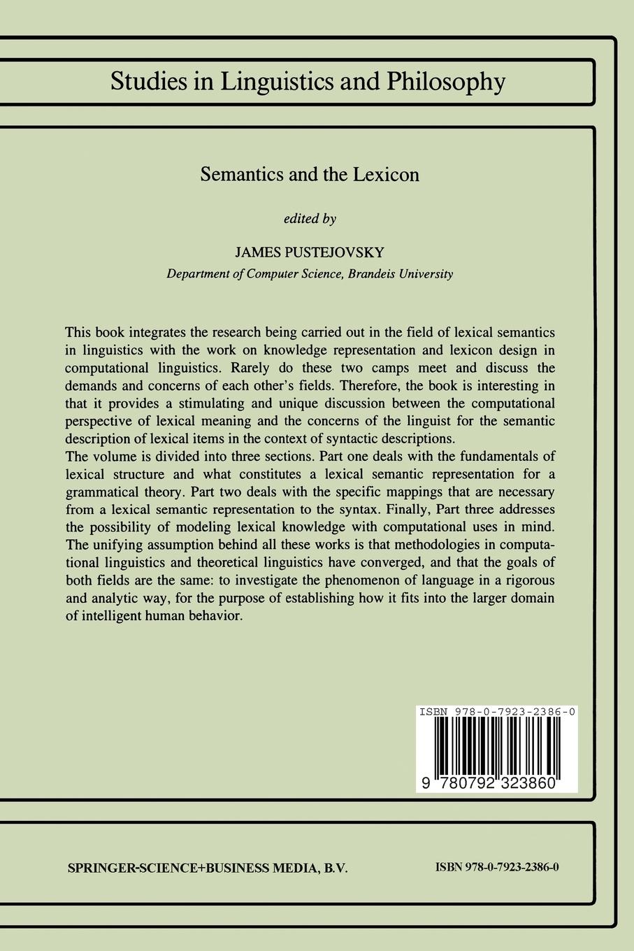 Rückseitencover Semantics and The Lexicon